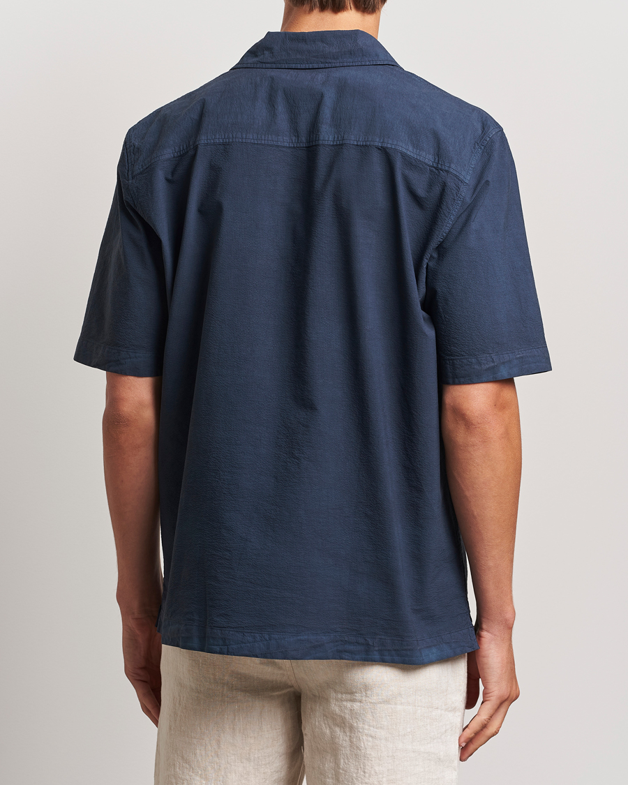 Herre | Skjorter | Sunspel | Lightweight Seersucker Shirt Navy