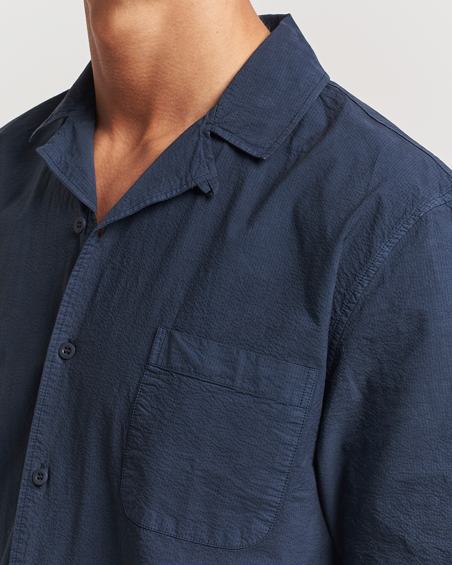Herre | Skjorter | Sunspel | Lightweight Seersucker Shirt Navy