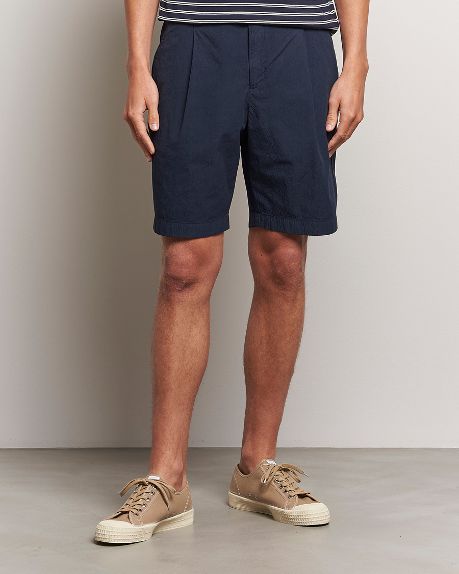 Herre |  | Sunspel | Lightweight Seersucker Shorts Navy