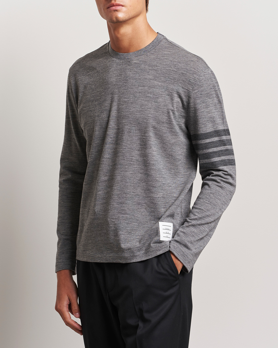 Herre | T-Shirts | Thom Browne | Long Sleeve Wool Jersey T-Shirt Medium Grey