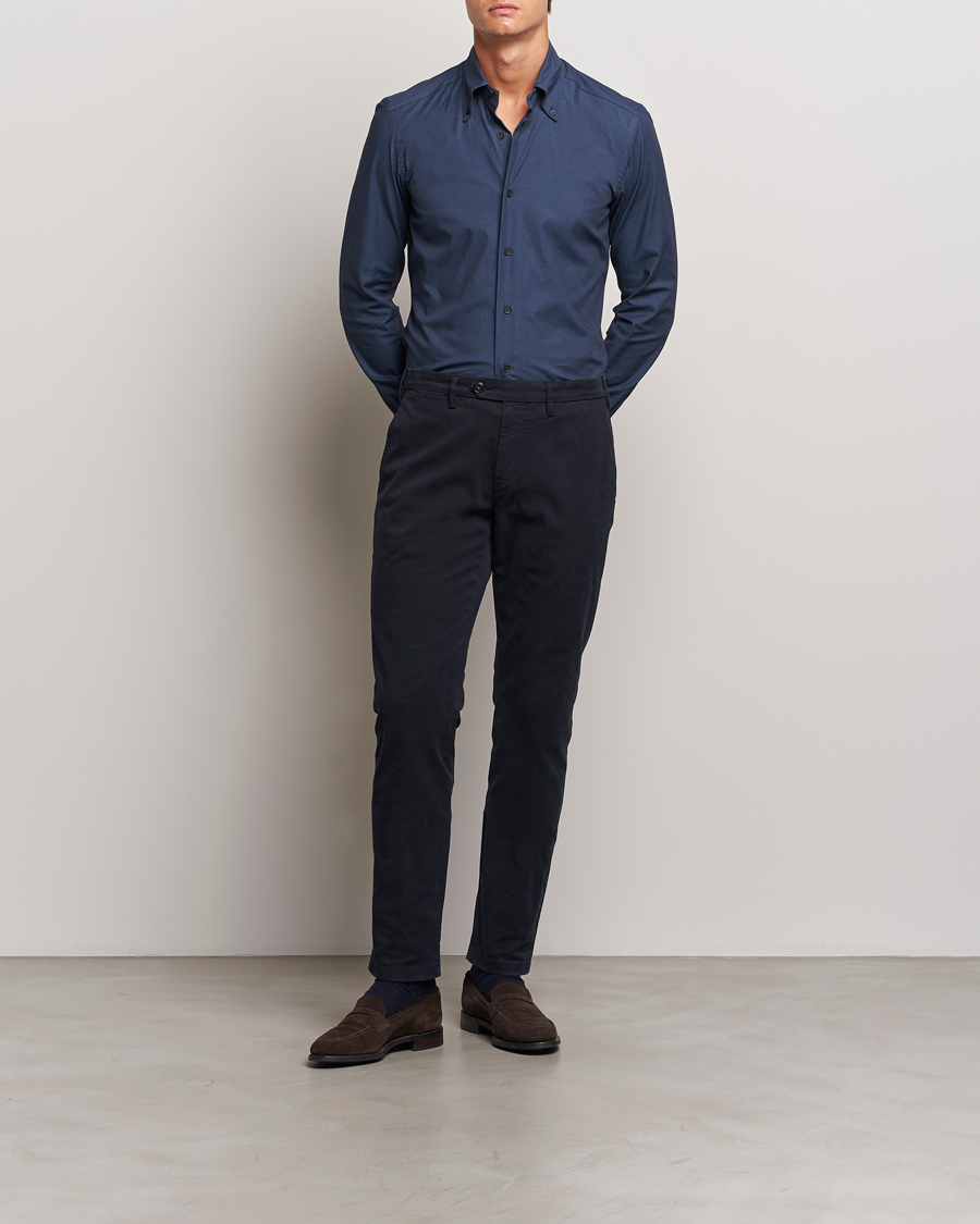 Herre | Bukser | Canali | Cotton Stretch Trousers Navy