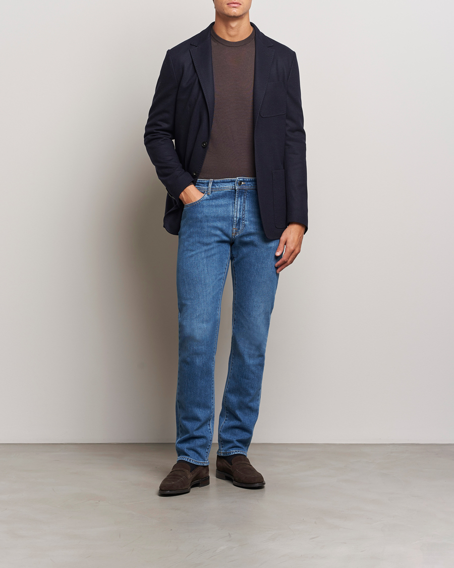 Herre | Jeans | Canali | Slim Fit Stretch Denim Dark Blue Wash
