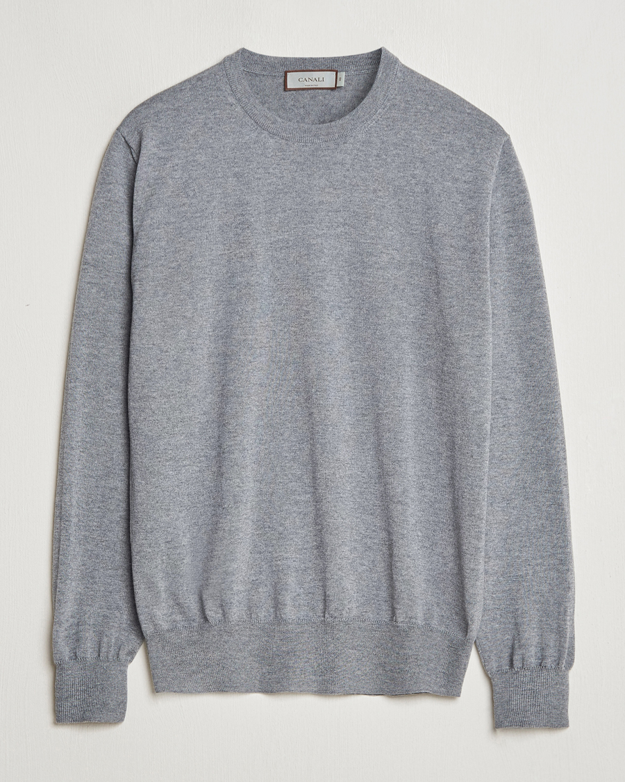 Herre | Trøjer | Canali | Merino Wool Crew Neck Light Grey