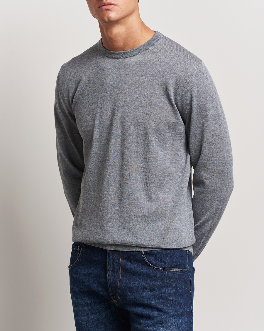 Herre | Trøjer | Canali | Merino Wool Crew Neck Light Grey