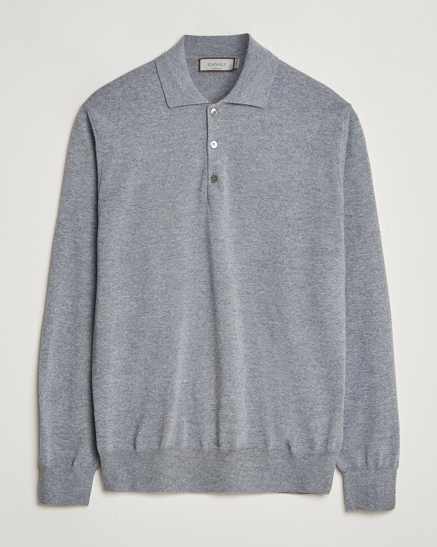 Herre | Trøjer | Canali | Merino Wool Knitted Polo Light Grey