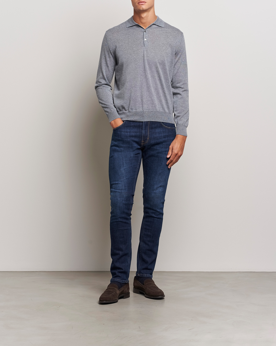 Herre | Trøjer | Canali | Merino Wool Knitted Polo Light Grey