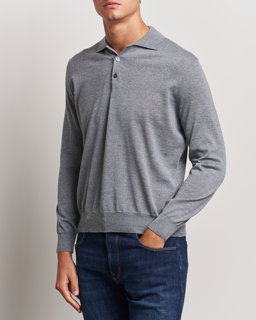Herre | Trøjer | Canali | Merino Wool Knitted Polo Light Grey