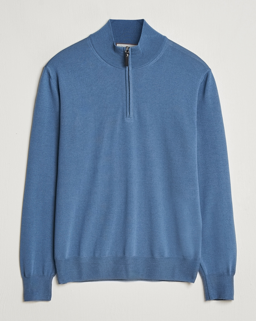 Herre | Trøjer | Canali | Merino Wool Half Zip Light Blue