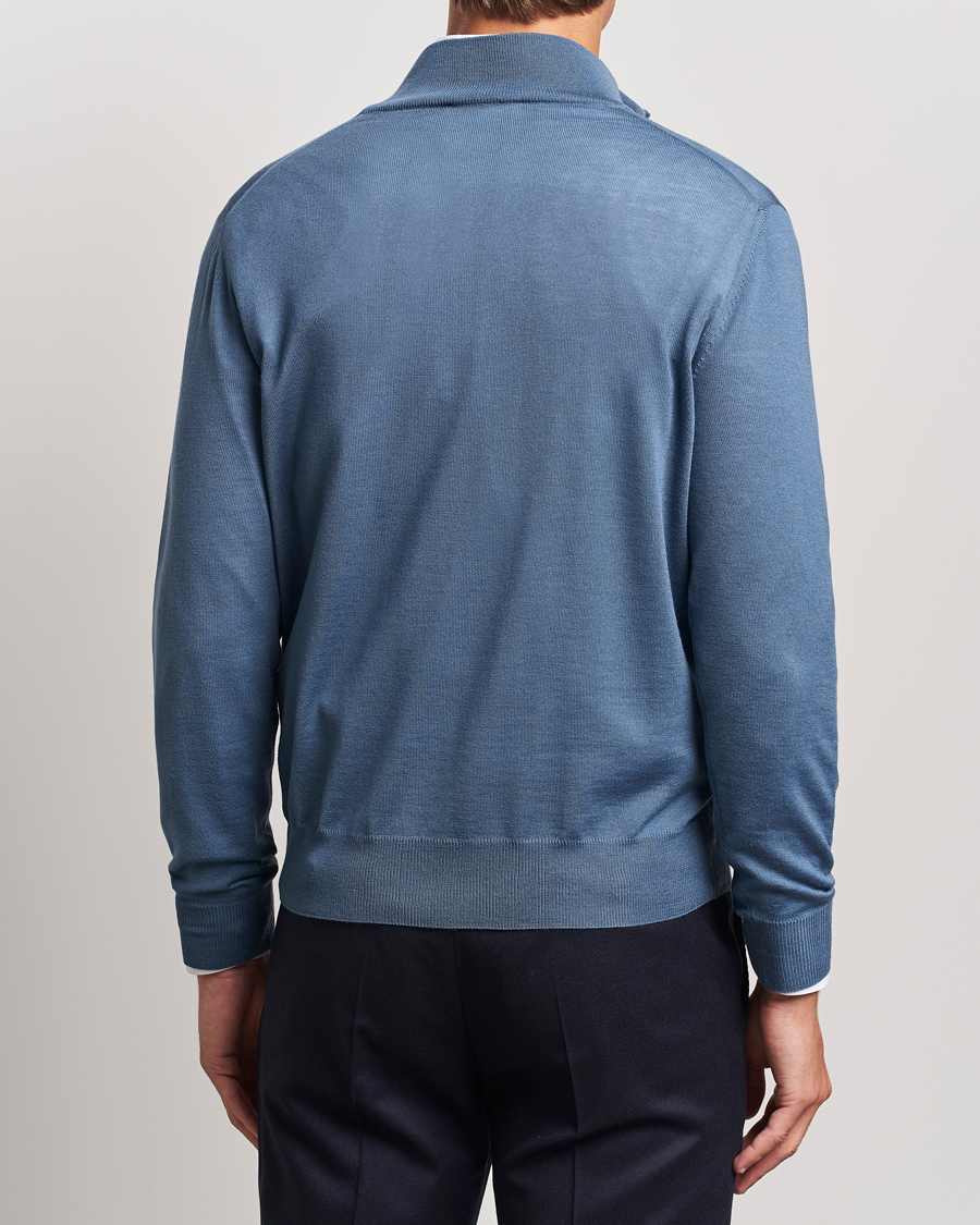 Herre | Trøjer | Canali | Merino Wool Half Zip Light Blue
