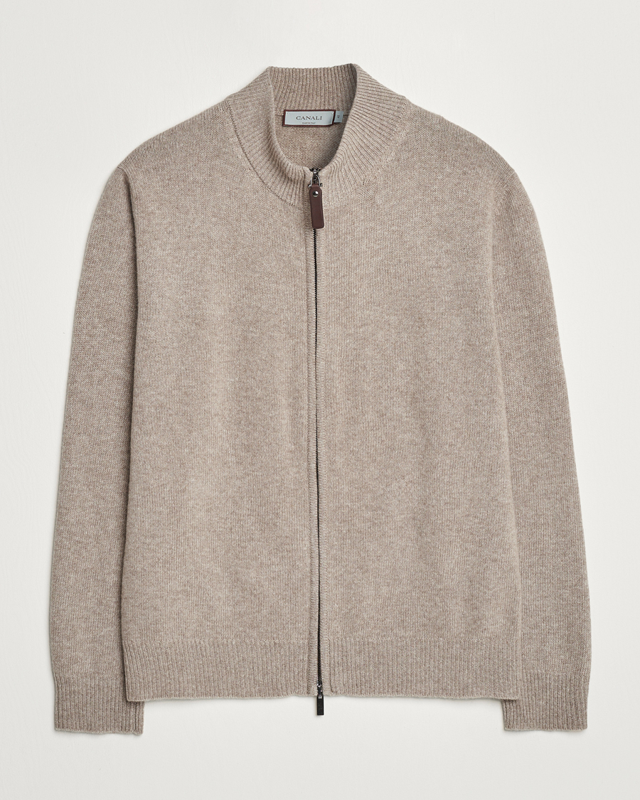 Herre | Trøjer | Canali | Wool/Cashmere Full Zip Sweater Beige