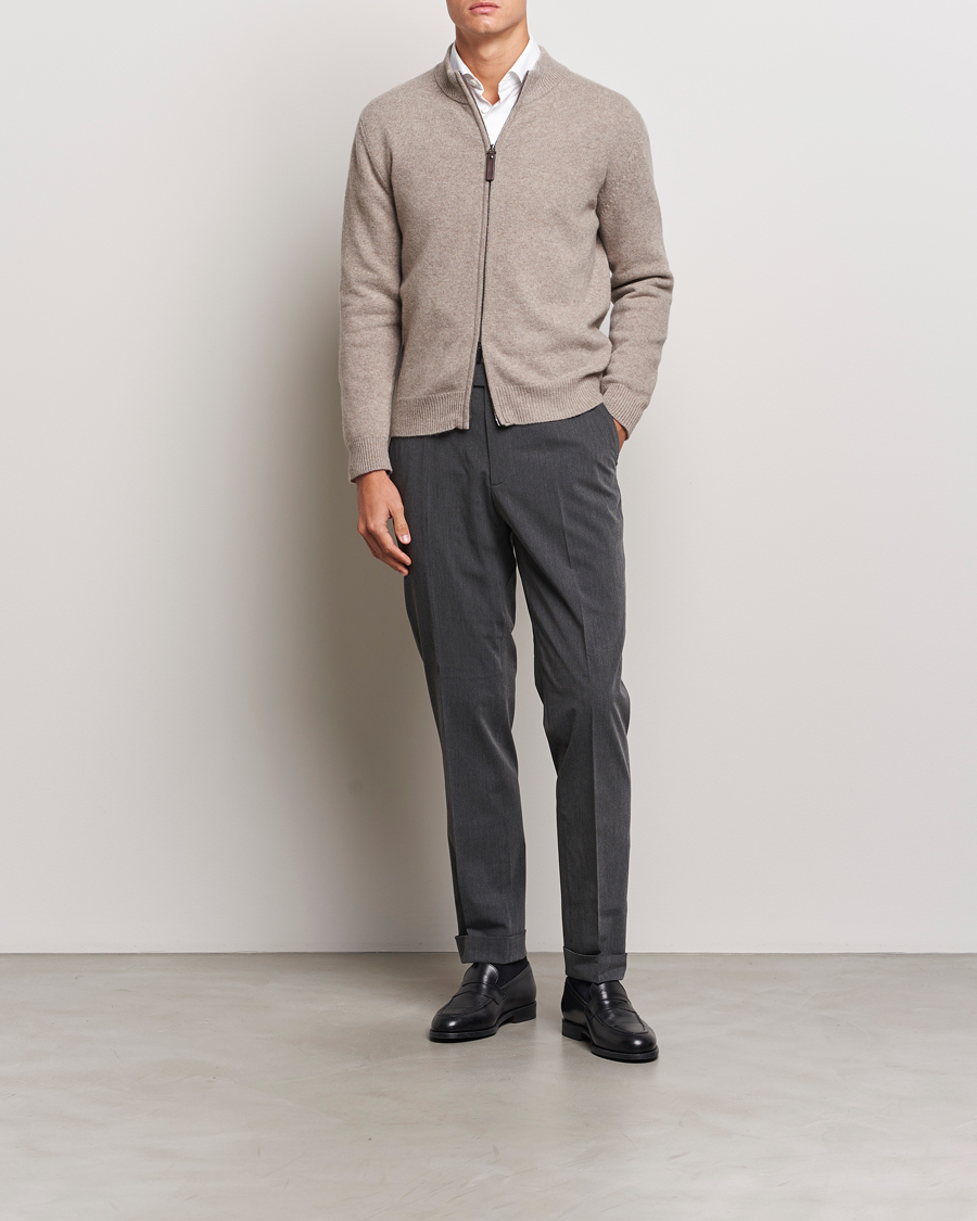 Herre | Trøjer | Canali | Wool/Cashmere Full Zip Sweater Beige