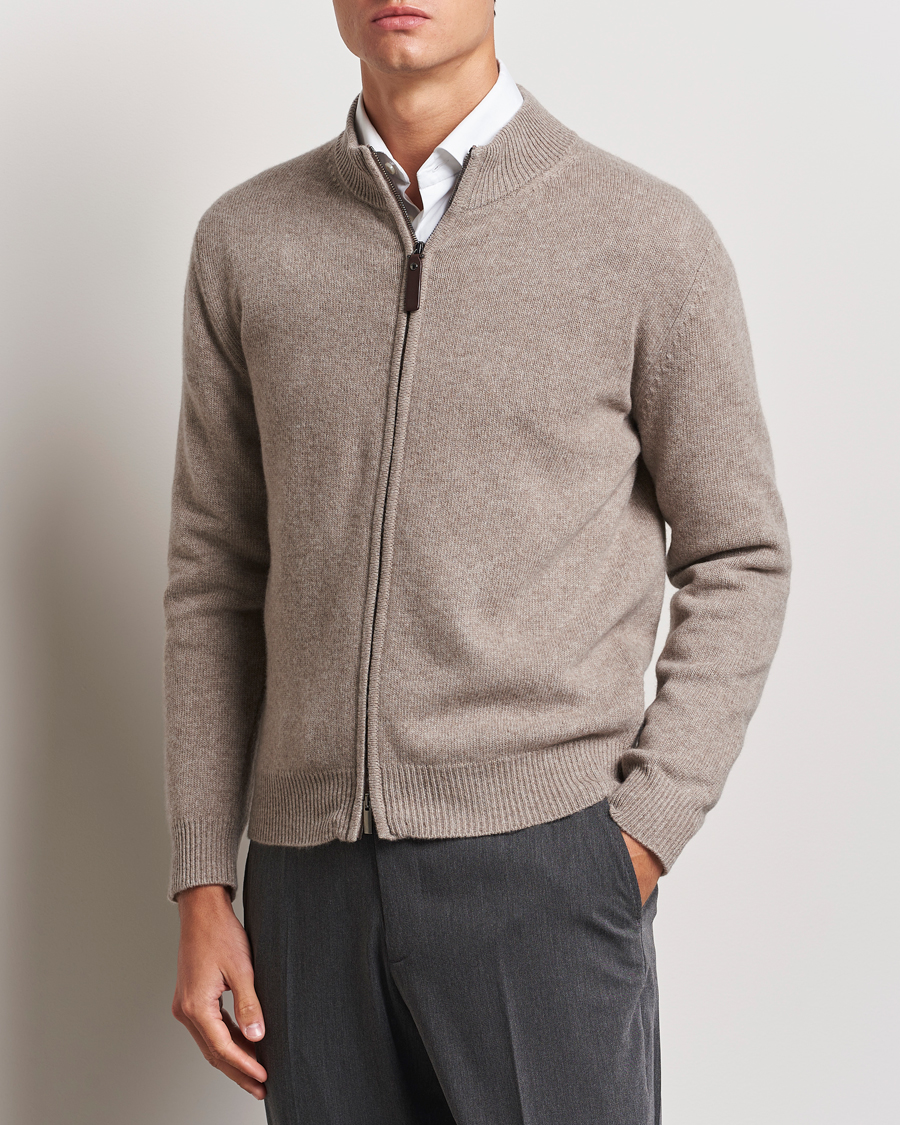 Herre | Trøjer | Canali | Wool/Cashmere Full Zip Sweater Beige