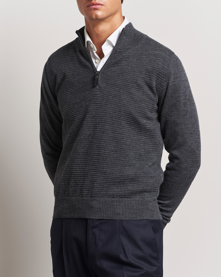 Herre | Trøjer | Canali | Textured Knit Half Zip Charcoal