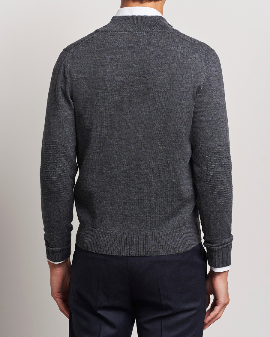 Herre | Trøjer | Canali | Textured Knit Half Zip Charcoal