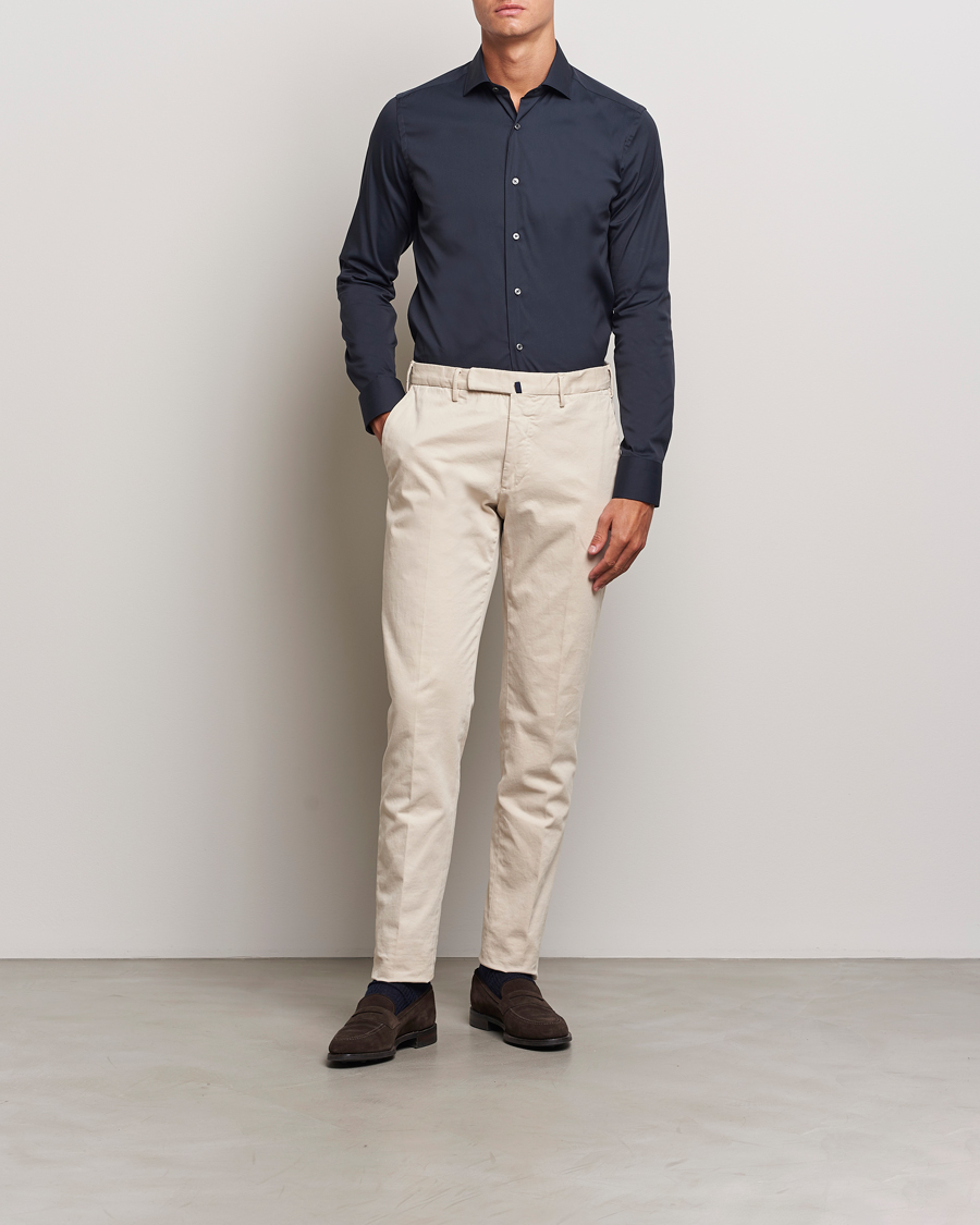Herre | Skjorter | Canali | Slim Fit Cotton/Stretch Shirt Navy