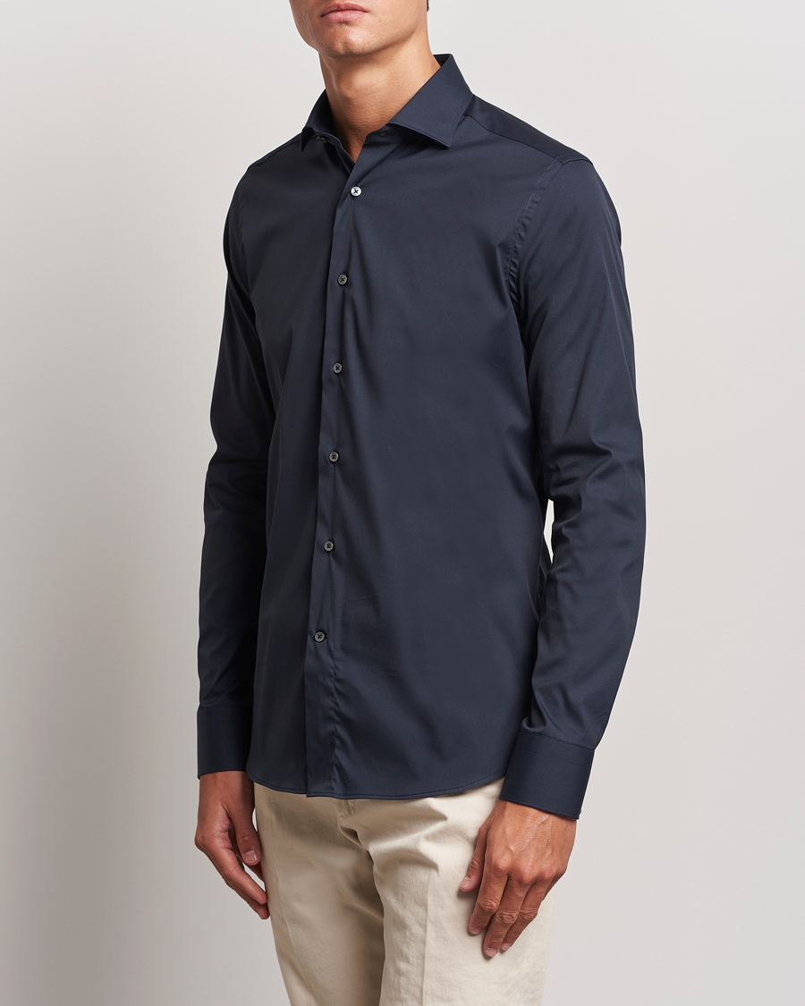 Herre | Skjorter | Canali | Slim Fit Cotton/Stretch Shirt Navy
