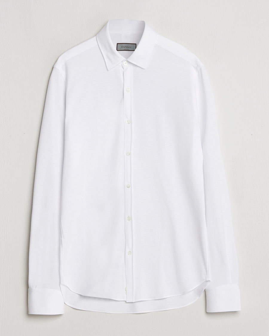 Herre | Skjorter | Canali | Slim Fit Stretch Piquet Shirt White