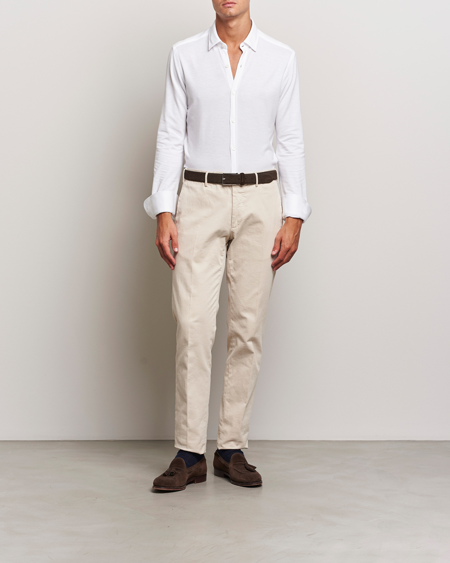 Herre | Skjorter | Canali | Slim Fit Stretch Piquet Shirt White