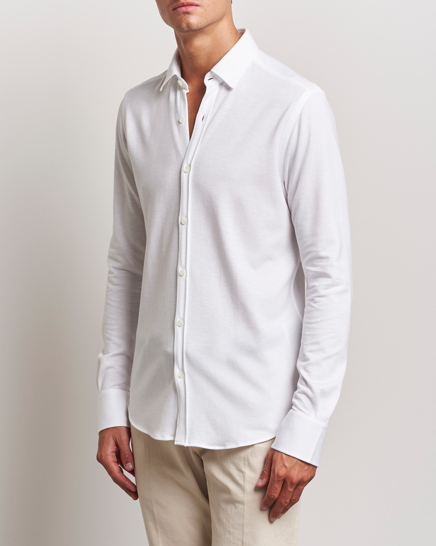 Herre | Skjorter | Canali | Slim Fit Stretch Piquet Shirt White