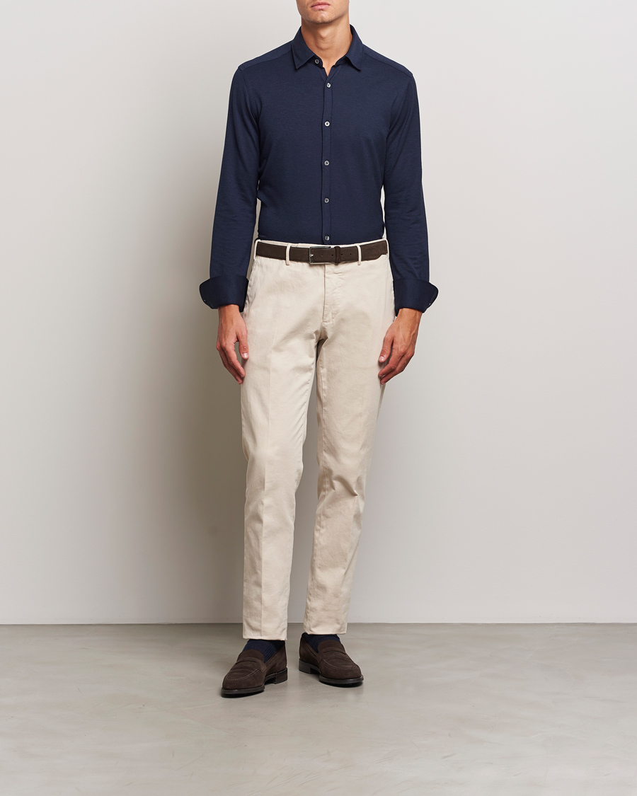 Herre | Skjorter | Canali | Slim Fit Stretch Piquet Shirt Navy