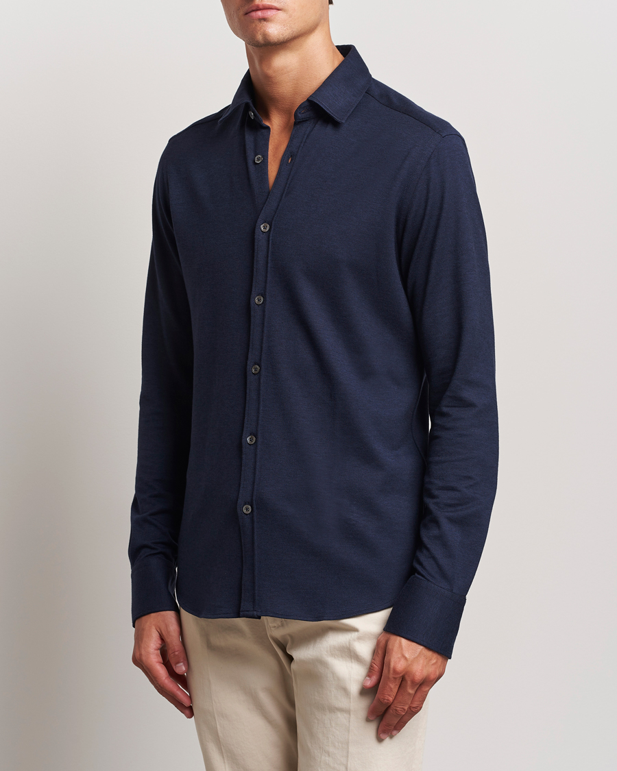 Herre | Skjorter | Canali | Slim Fit Stretch Piquet Shirt Navy
