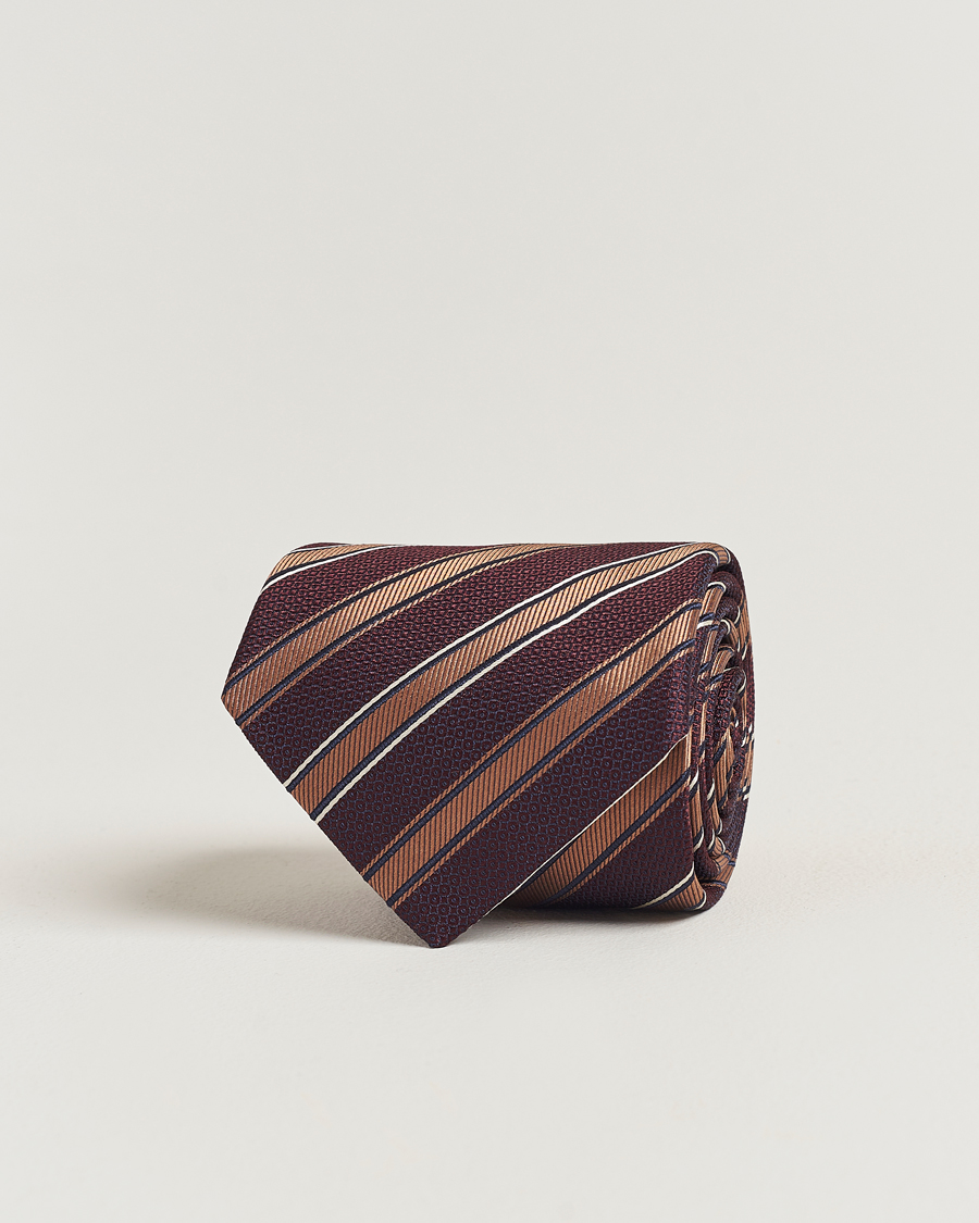 Herre | Canali Regimental Stripe Silk Tie Burgundy/Brown | Canali | Regimental Stripe Silk Tie Burgundy/Brown