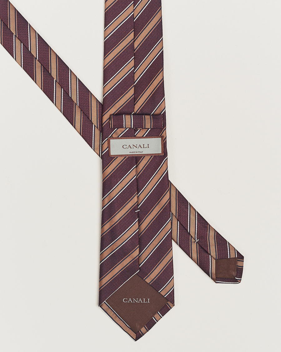 Herre | Canali Regimental Stripe Silk Tie Burgundy/Brown | Canali | Regimental Stripe Silk Tie Burgundy/Brown