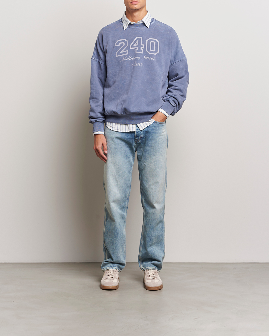 Herre | Trøjer | GANT 240 Mulberry Street | Vintage Washed Crew Neck Sweatshirt Dusty Blue Sea