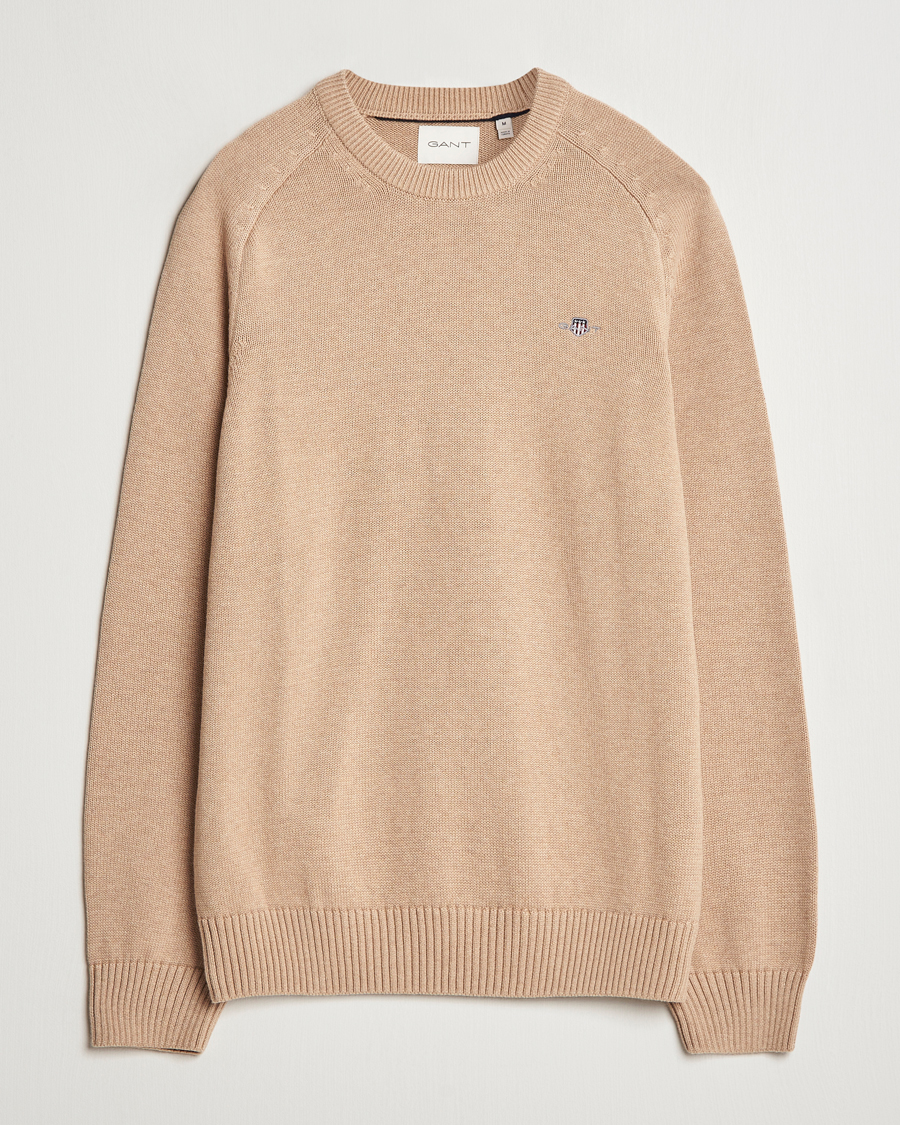 Herre | Trøjer | GANT | Casual Cotton Saddle C-neck Khaki Melange