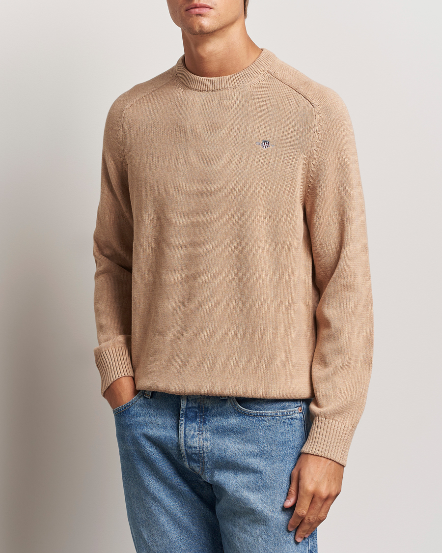 Herre | Trøjer | GANT | Casual Cotton Saddle C-neck Khaki Melange