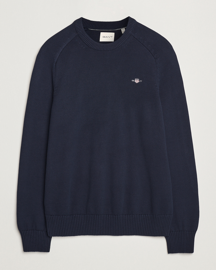 Herre | Trøjer | GANT | Casual Cotton Saddle C-neck Evening Blue