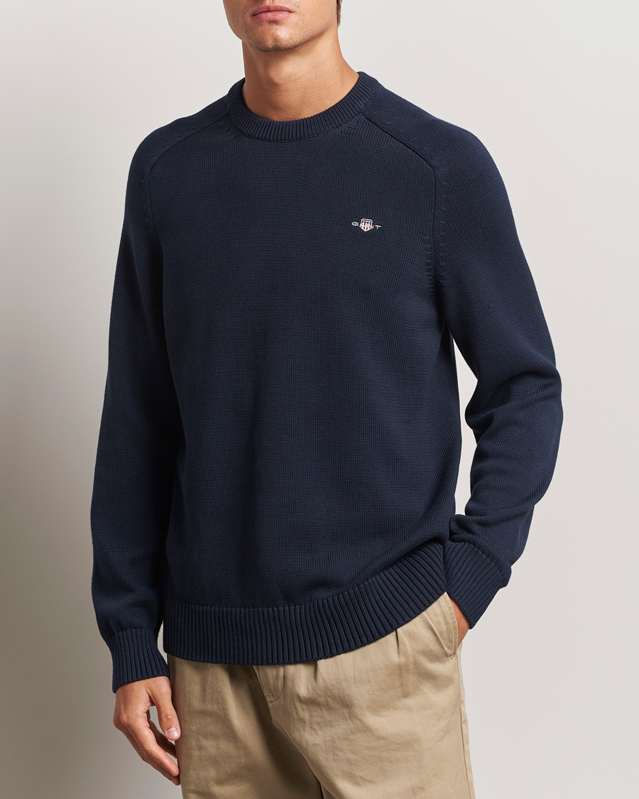 Herre | Trøjer | GANT | Casual Cotton Saddle C-neck Evening Blue