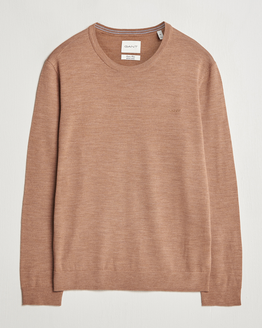 Herre | Trøjer | GANT | Extrafine Merino Wool C-Neck Dk Sand Melange