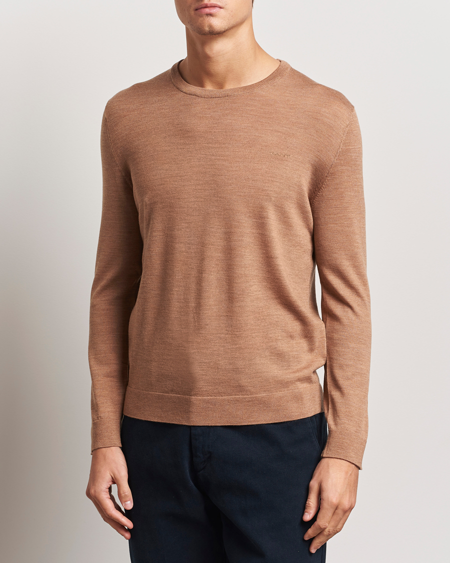 Herre | Trøjer | GANT | Extrafine Merino Wool C-Neck Dk Sand Melange