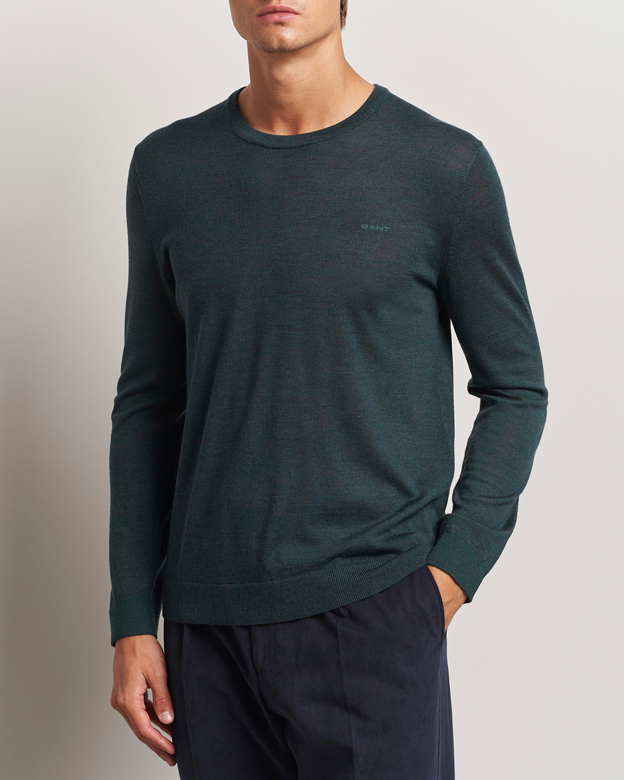 Herre | Trøjer | GANT | Extrafine Merino Wool C-Neck Tartan Green
