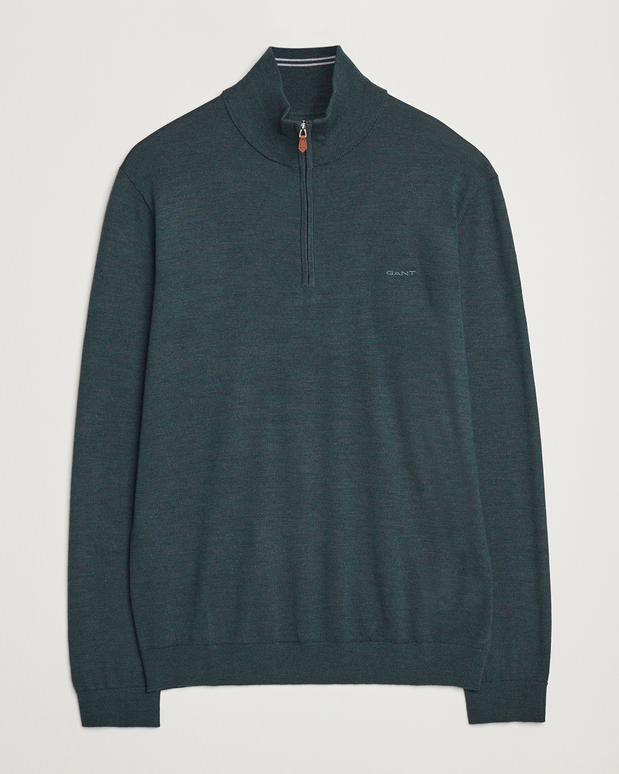 Herre | Trøjer | GANT | Extrafine Merino Wool Half Zip Tartan Green