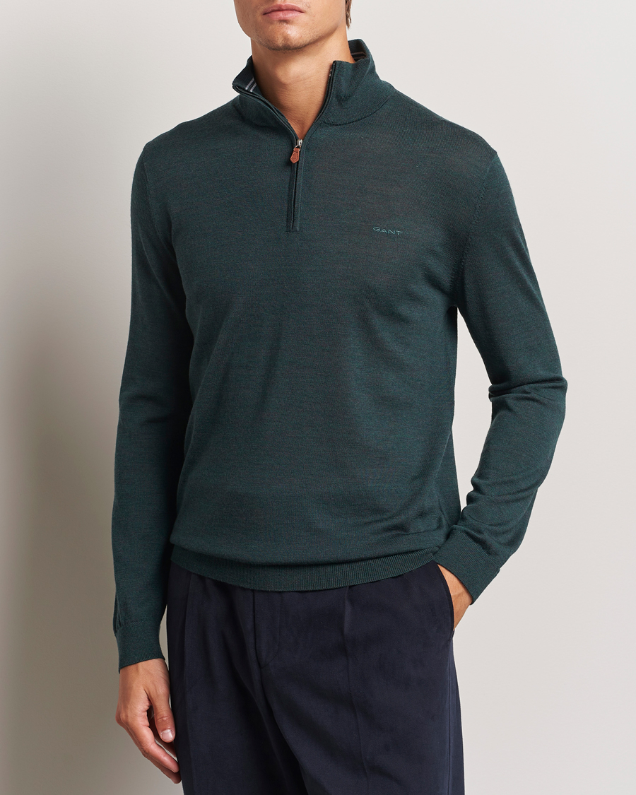 Herre | Trøjer | GANT | Extrafine Merino Wool Half Zip Tartan Green