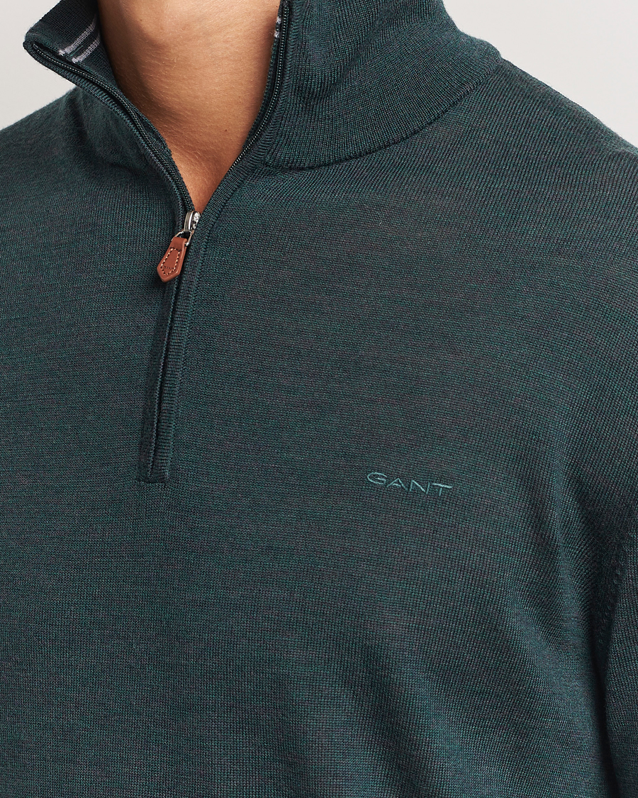 Herre | Trøjer | GANT | Extrafine Merino Wool Half Zip Tartan Green