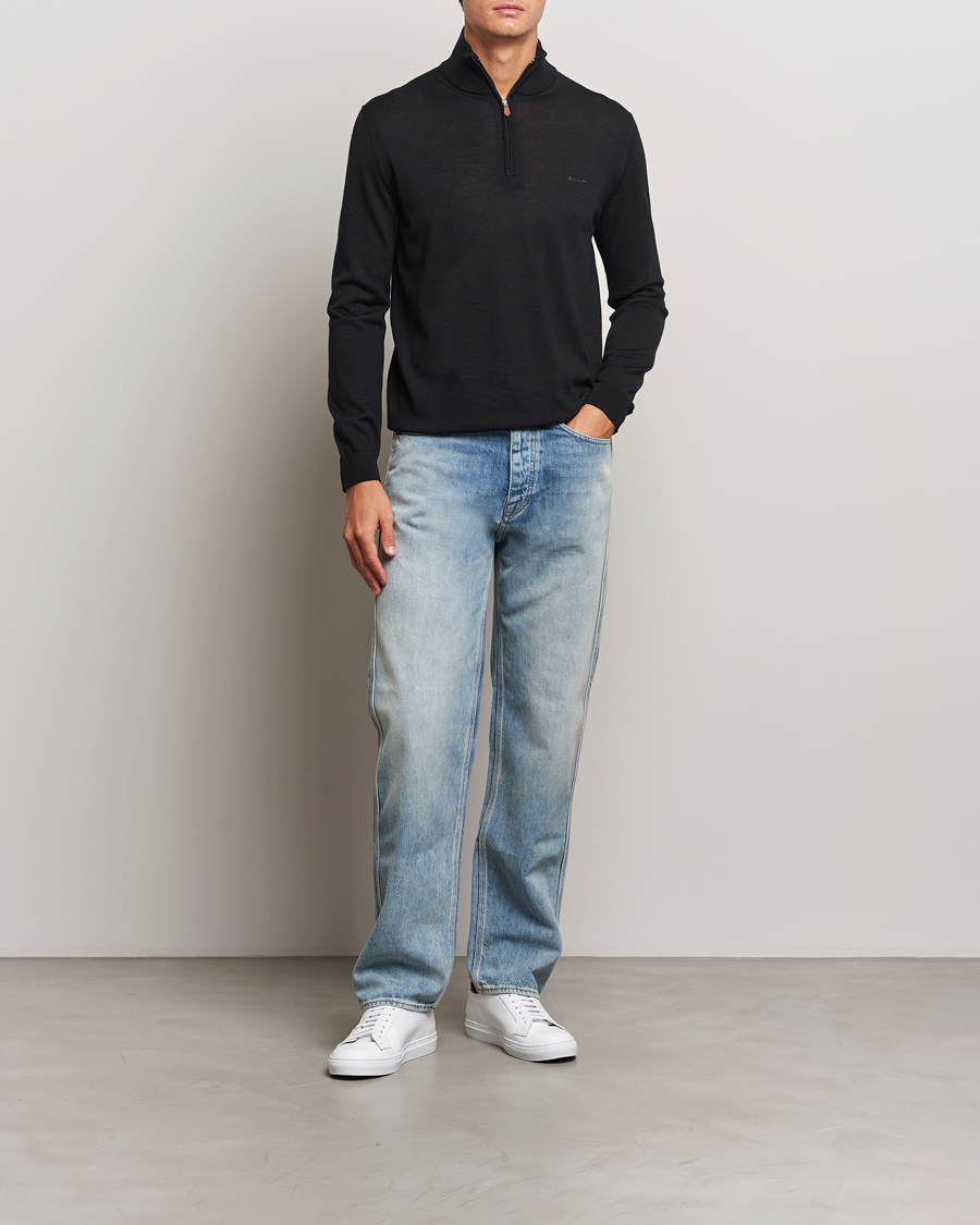 Herre | Trøjer | GANT | Extrafine Merino Wool Half Zip Black
