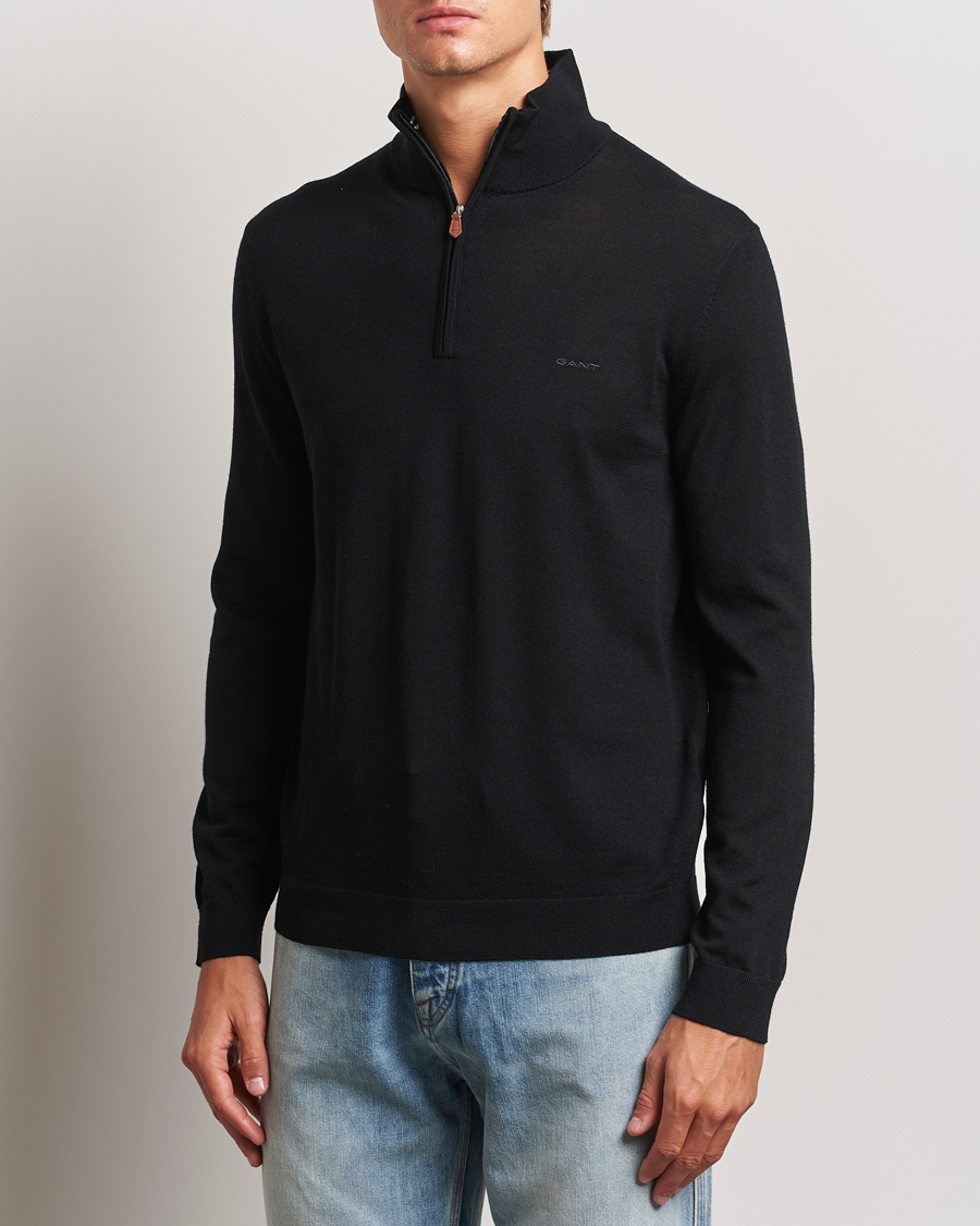 Herre | Trøjer | GANT | Extrafine Merino Wool Half Zip Black