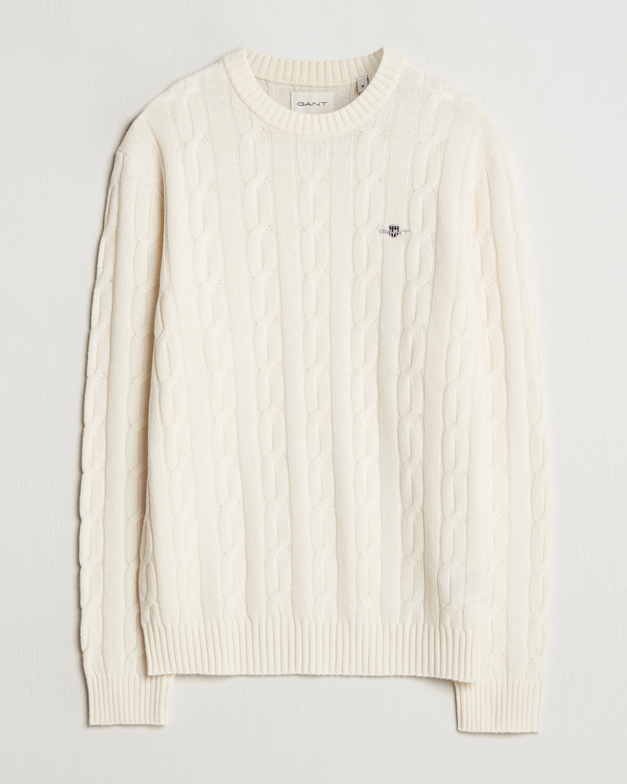Herre | Trøjer | GANT | Lambswool Cable C-Neck Cream