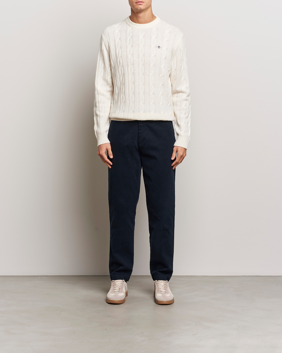 Herre | Trøjer | GANT | Lambswool Cable C-Neck Cream