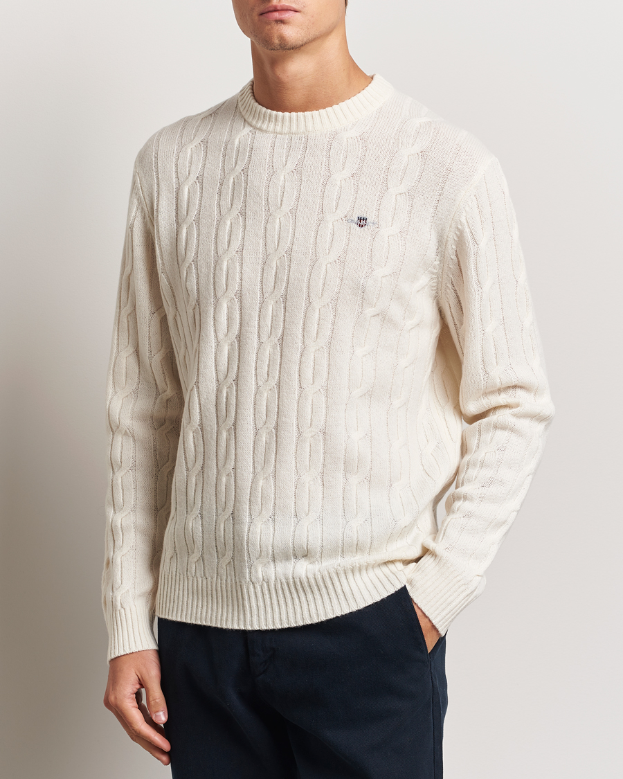 Herre | Trøjer | GANT | Lambswool Cable C-Neck Cream