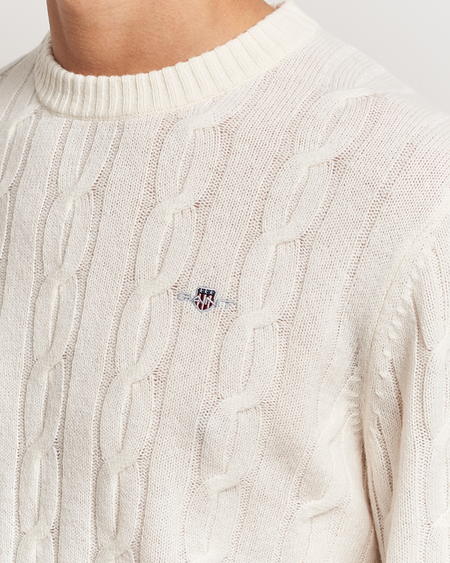 Herre | Trøjer | GANT | Lambswool Cable C-Neck Cream