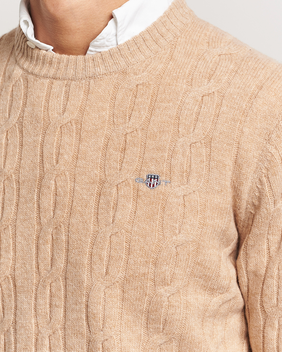 Herre | Trøjer | GANT | Lambswool Cable C-Neck Khaki Melange