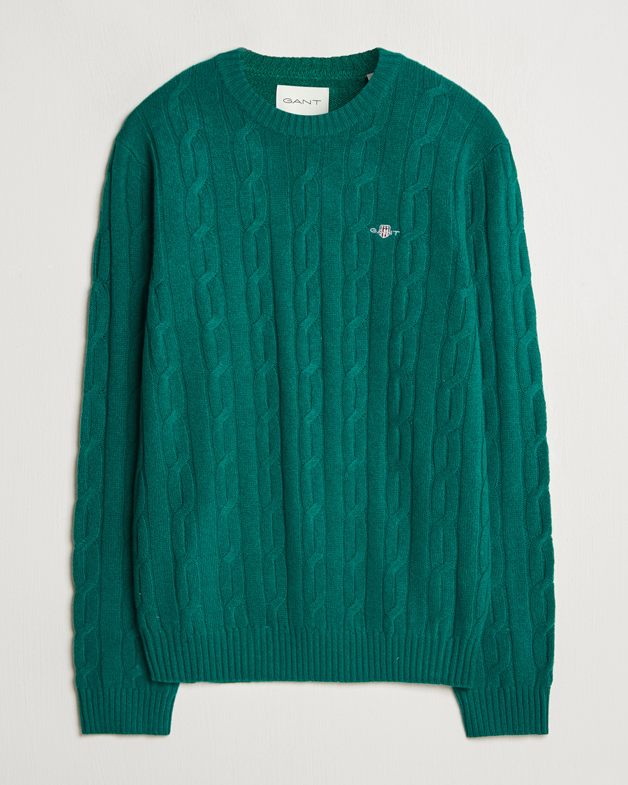 Herre | Trøjer | GANT | Lambswool Cable C-Neck Deep Forest Green