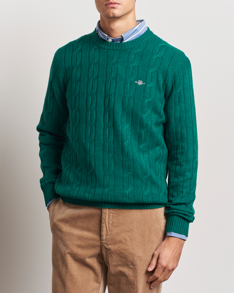Herre | Trøjer | GANT | Lambswool Cable C-Neck Deep Forest Green