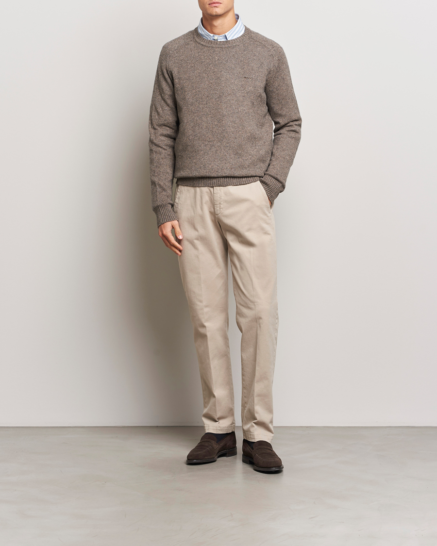 Herre | Trøjer | GANT | Wool Blend C-Neck Dark Hazelnut Melange