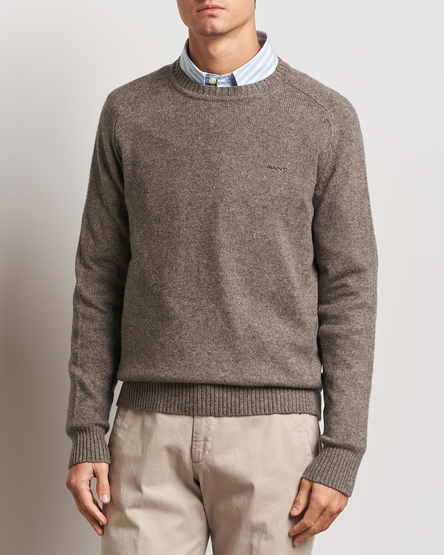 Herre | Trøjer | GANT | Wool Blend C-Neck Dark Hazelnut Melange