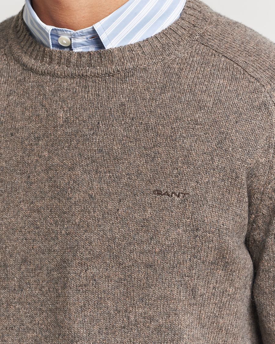 Herre | Trøjer | GANT | Wool Blend C-Neck Dark Hazelnut Melange
